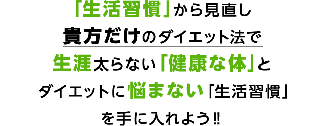 「生活習慣」から見直し貴方だけのダイエット法で生涯太らない「健康な体」とダイエットに悩まない「生活習慣」を手に入れよう‼